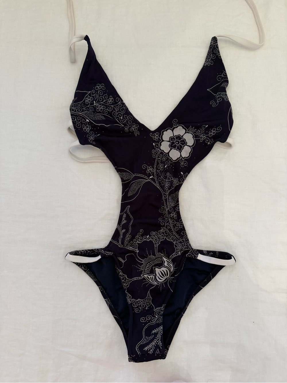 Ola Vida Swimwear Navy Floral Cutout One-Piece Swimsuit